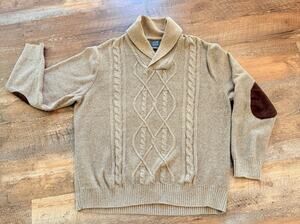 Joe Joseph Abboud Cotton Cable Knit Elbow Patch Sweater L